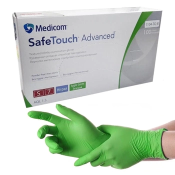 Нитриловые перчатки Medicom Advanced Cool green (3,6 граммы) без пудры текстурированные размер S 100 шт. Зеленые