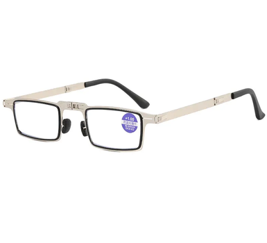 Складні окуляри для читання та комп'ютера, що блокують синє світло з нержавіючої сталі з футляром +1.00