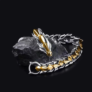Чоловічий браслет Дракон Silver Gold 20,5 см