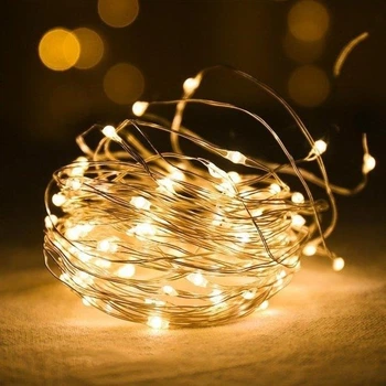 Світлодіодна гірлянда нитка крапля роси 10м 100 LED від батарейок АА теплий білий