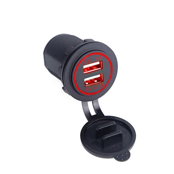 USB розетка SF-50-2 автомобильная круглая врезная (12-24В, 2 USB, 3.1А (2.1+1A), с крышкой, с красной подсветкой) (23000405)