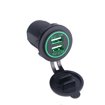 USB розетка SF-50-2 автомобильная круглая врезная (12-24В, 2 USB, 3.1А (2.1+1A), с крышкой, с зеленой подсветкой) (23000406)