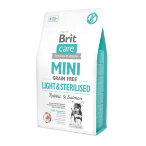 Сухий беззерновий корм для стерилізованих собак малих порід Brit Care Mini Light and Sterilised із кроликом та лососем, 2 кг