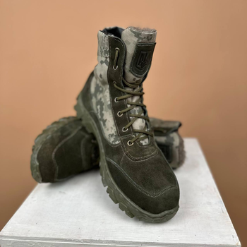 Тактичні чоловічі черевики Kindzer шкіряні натуральне хутро 44 олива