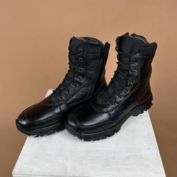 Тактические мужские ботинки Kindzer кожаные натуральный мех 46 чёрные