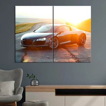 Картина автомобіль картина в дитячу офіс Авто Audi R8 у променях світанку 71x51 см (A1198-2)