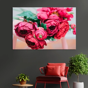 Картина цветы и растения картина в спальню офис Букет красных пионов 51x34 см (A982-1)