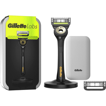 Верстат для гоління чоловічий Gillette Labs BLACK AND GOLD edition з миючим елементом дорожній футляр 5 лез 2 картриджа магнітна док-станція