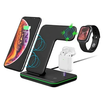 Док станция зарядка беспроводная Qi Fast Wireless Charger 3in1|5-15W, Watch/Headphones/Phone,подсветка| Black
