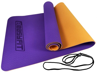 Коврик для йоги та фітнесу EasyFit TPE+TC 6мм двошаровий фіолетовий-оранжевий