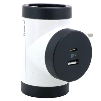 Блок ПРЕМІУМ поворотний 2х2К+З бокові розетки, з USB A+C колір Білий/Чорний 694522