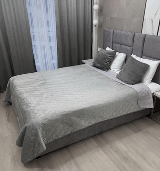 Велюрове двостороннє покривало Dekor Grey 200х220 Двоспальний Сірий