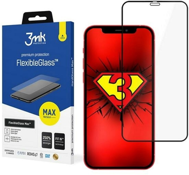 Szkło Hybrydowe z wzmocnionymi krawędziami 3MK FlexibleGlass dla Max iPhone 12/12 Pro 6.1" Black (5903108292276)