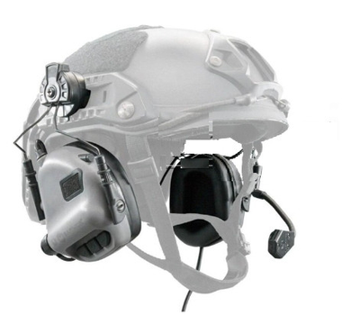 Тактичні активні навушники Earmor М32Н із кріпленням та гарнітурою під шолом Сірий (320094) Kali
