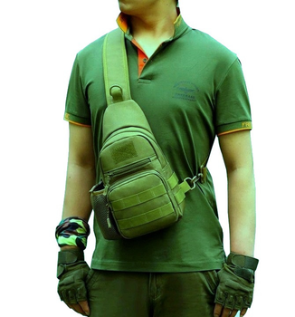Тактическая, армейская мужская сумка-слинг Edibazzar 24х16х8 см Хаки 000221622