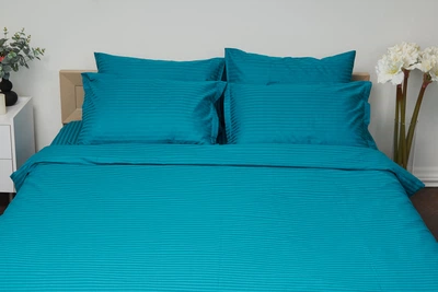 Комплект постільної білизни Moon&Star Сімейний 160х220х2 см Turkish Blue Satin Stripe (MS-820000664)