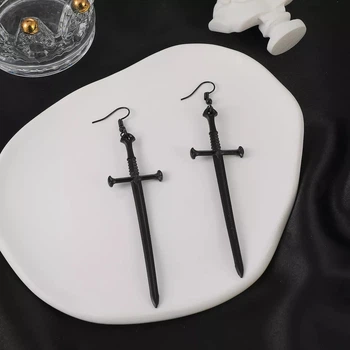 Серьги кресты мечи 8,5 см черный