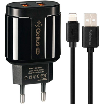 Сетевое зарядное устройство Gelius Pro Avangard GP-HC06 2USB 2.4A + кабель iPhone X Black