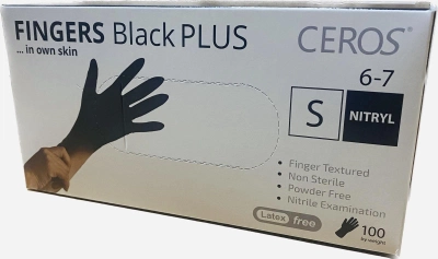 Нітрилові рукавички CEROS Fingers BLACK PLUS 5.5 грам 100 штук розмір S
