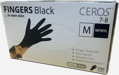 Нітрилові рукавички CEROS Fingers Black Розмір M 100шт/уп. Чорні