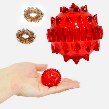 Массажный шарик медецинский Су Джок для интенсивного воздействия + 2 пружины, красный