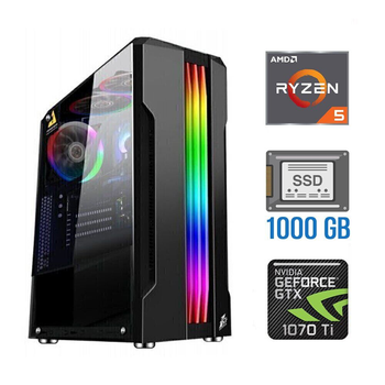 Игровой ПК Tower / AMD Ryzen 5 3600 (6 (12) ядер по 3.6 - 4.2 GHz) NEW / 32 GB DDR4 NEW / 1000 GB SSD NEW / nVidia GeForce GTX 1070 Ti, 8 GB GDDR5, 256-bit б/у