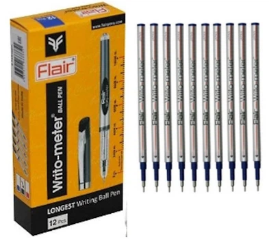 Набор: Ручки масляные "Flair" Writo-meter 10 км (12 шт) ЧОРНЫЕ+ стержни (10шт)