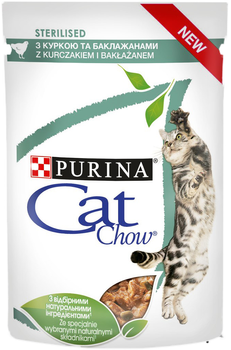 Mokra karma dla kotów Purina Cat Chow Steryllized z kurczakiem i bakłażanem 85 g (7613037025644)