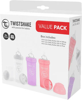 Набір пляшечок для годування Twistshake Value Pack Pink антиколікових 260 мл 3 шт (78845)