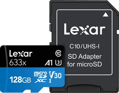 Карта памяти Lexar High-Performance 633x microSDXC 128GB Class 10 UHS-I A1 V30 U3 + SD адаптер (LSDMI128BB633A)