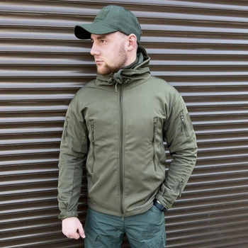 Мужская Демисезонная Куртка Soft Shell до - 5 °C олива / Верхняя одежда с регулируемыми манжетами размер XL