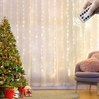Світлодіодна гірлянда-завіса USB 300 LED 3x3м з пультом Білий