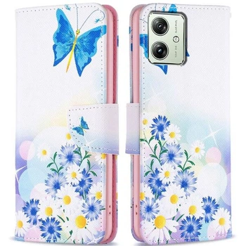 Чохол з малюнком Deexe Color Wallet для Motorola Moto G54 / G54 Power - Butterfly and Flowers