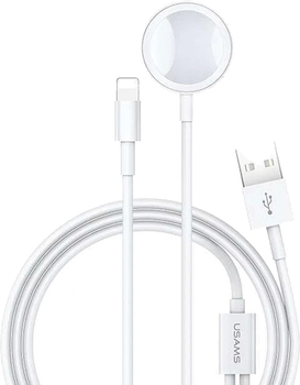 Індуктивний зарядний пристрій Usams для Apple Watch + кабель lightning 2 в 1 Білий (6958444968070)