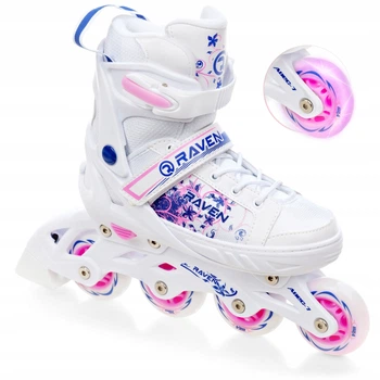 Раздвижные детские ролики Raven Meia White/Pink LED размер 28-31 (sk640)