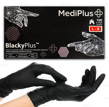 Нитриловые перчатки MediPlus, плотность 3.3 г. - черные BlackyPlus (100 шт) L (8-9)
