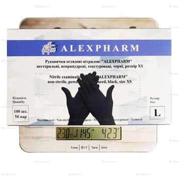 Нитриловые перчатки Alexpharm, плотность 3.4 г. - черные (100 шт) L (8-9)