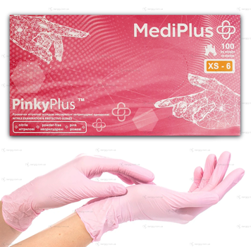 Нитриловые перчатки MediPlus, плотность 3.3 г. - розовые PinkyPlus (100 шт) XS (5-6)