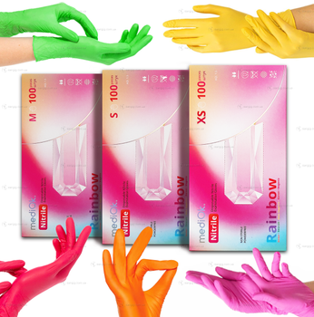 Нитриловые перчатки MediOk, плотность 3.8 г. - разноцветные Rainbow (100 шт)