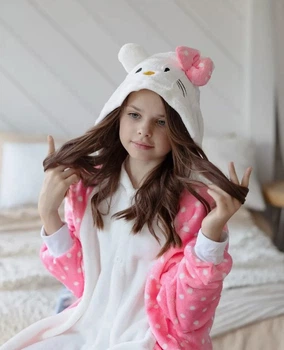 Піжама кігурумі Kigurumi Хеллоу Кітті Hello Kitty для дівчаток Рожева на зріст 100-110 см (201641)