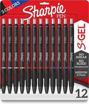 Набор цветных гелевых ручек 12 шт автоматических Sharpie S-Gel, Medium Синяя Черная Красная 0.7 мм (‎‎‎2096153)