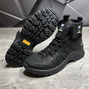 Мужские кожаные Ботинки на меху черные / Зимняя обувь на резиновой подошве размер 44