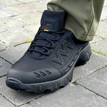 Мужские Кроссовки из прессованной кожи черные / Удобная Обувь Magnum с водонепроницаемой пропиткой размер 45