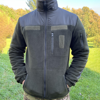 Мужская флисовая куртка с карманами и панелями велкро / Флиска в цвете олива размер L