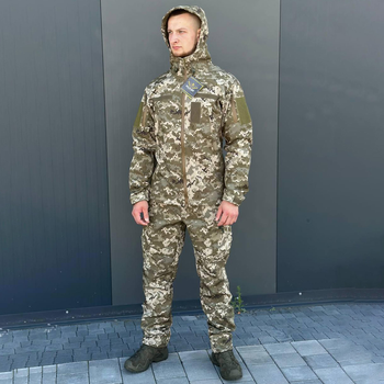 Демисезонная мужская Куртка Softshell на флисе с Капюшоном и Липучками под шевроны пиксель размер 3XL