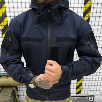 Зимова чоловіча Куртка з капюшоном Softshell на флісі синя розмір 2XL