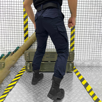 Мужские крепкие Брюки ГСЧС с Накладными карманами на липучках / Плотные Брюки рип-стоп синие размер S