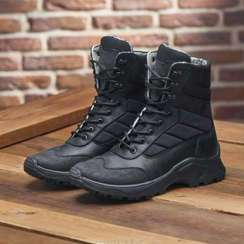 Мужские кожаные Берцы с Мембраной Winterfrost / Зимние Ботинки на гибкой подошве черные размер 47