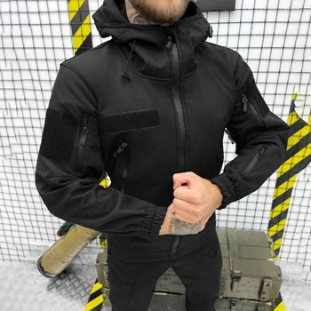 Чоловічий демісезонний Костюм Police Куртка + Штани / Польова форма Softshell чорна розмір 2XL