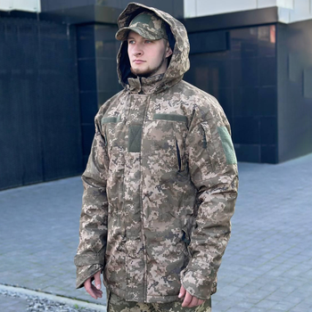 Мужская зимняя Куртка с Липучками под шевроны / Водонепроницаемый Бушлат "Дюспо" пиксель размер XL